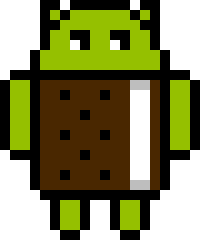 Логотип ОС Android 4.0 Ice Cream Sandwich, а также пиксельный робот Android из 1-го этапа «пасхалки» Android 4.0 Ice Cream Sandwich