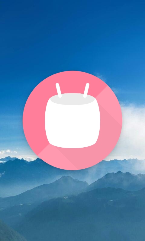 Пример логотипа Android 6.0 Marshmallow в виде зефира с «усиками» в «пасхалке». В примере логотип красного цвета.