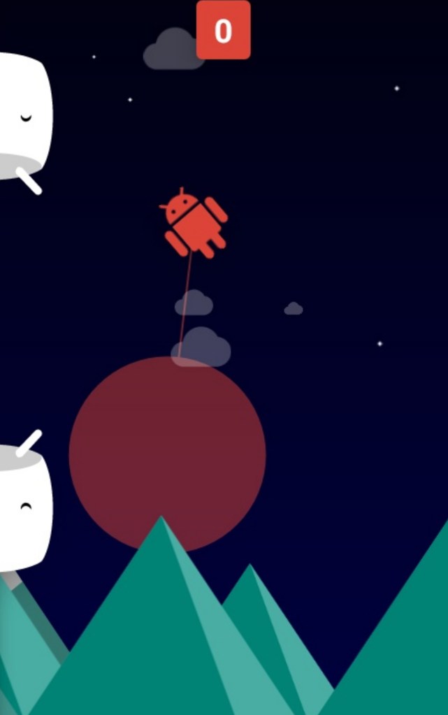 Круг, от которого идёт линия, которая идёт к роботу Android